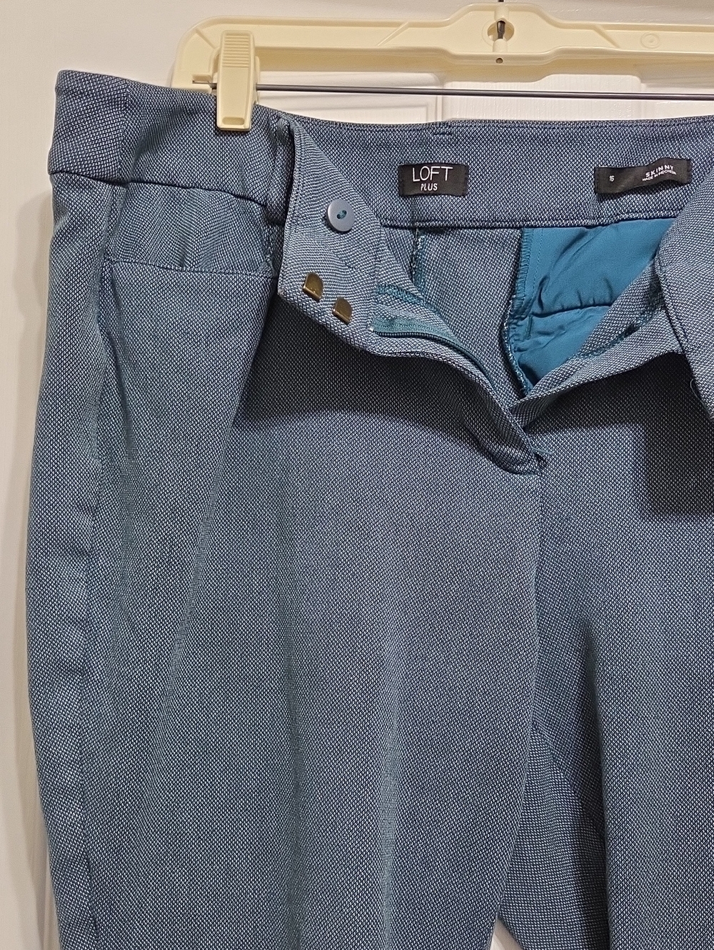 LOFT Plus Skinny Modern Ankle Pant In Textured Teal-Blue-White Weave, Size 16